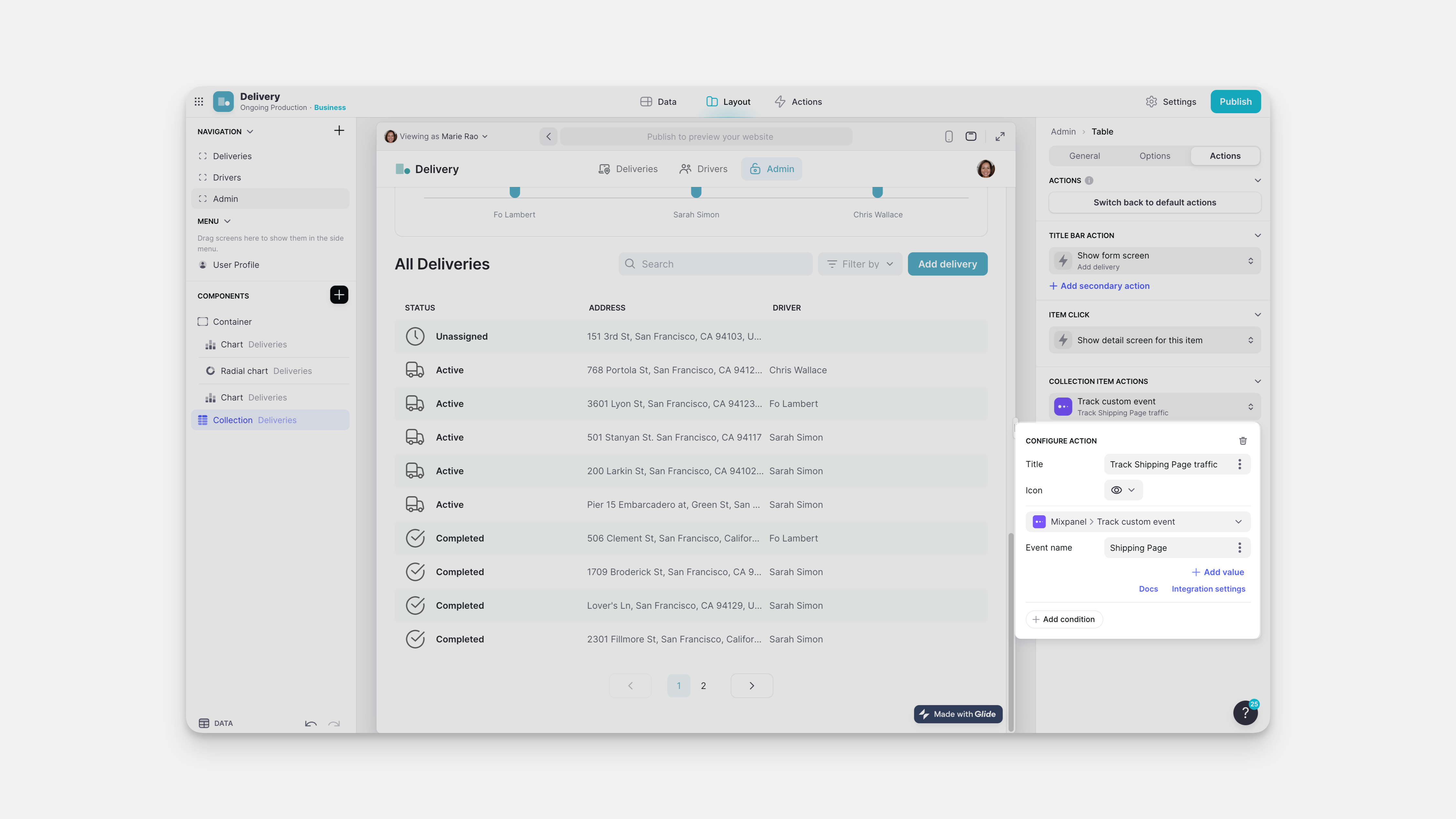 Configuring the Track custom event Action